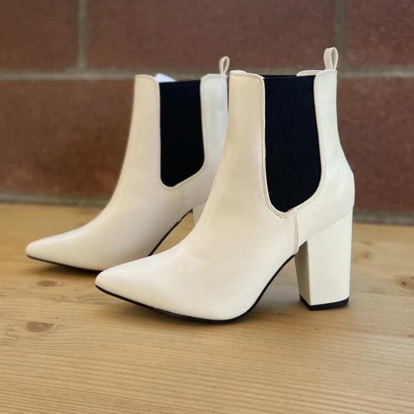 White Ankle Booties With Black Side Goring Detail - Picture 2 of 11